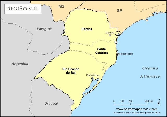 mapa região sul do Brasil